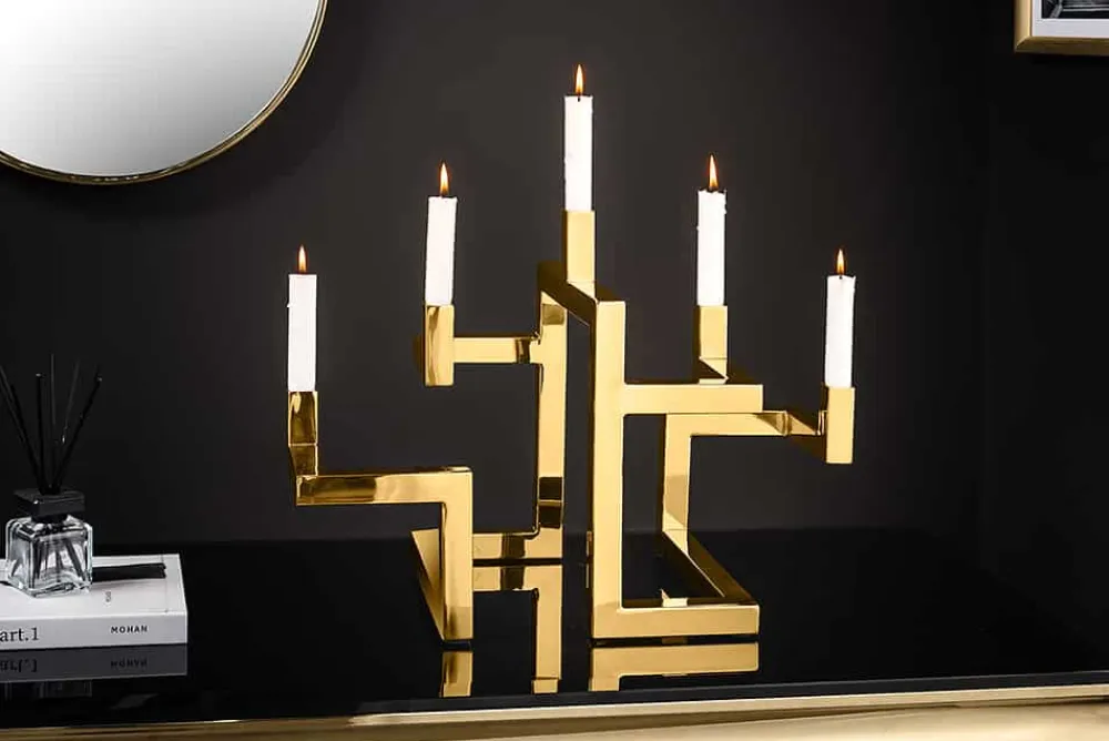 Riess-Ambiente Goldene Möbel|Kerzenständer > Eleganter Kerzenhalter ABSTRACT 50cm gold für fünf Kerzen handmade