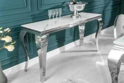 Riess-Ambiente Konsolentische > Eleganter Konsolentisch MODERN BAROCK 145cm mit Glasplatte Marmoroptik Edelstahlbeine