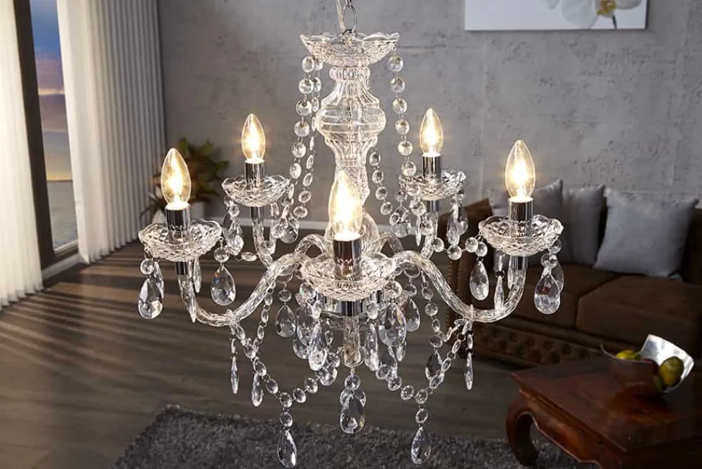 Riess-Ambiente Hängelampen|Kronleuchter & Lüster > Eleganter Kronleuchter CRYSTAL 55cm klar Acryl 5-armig Lüster