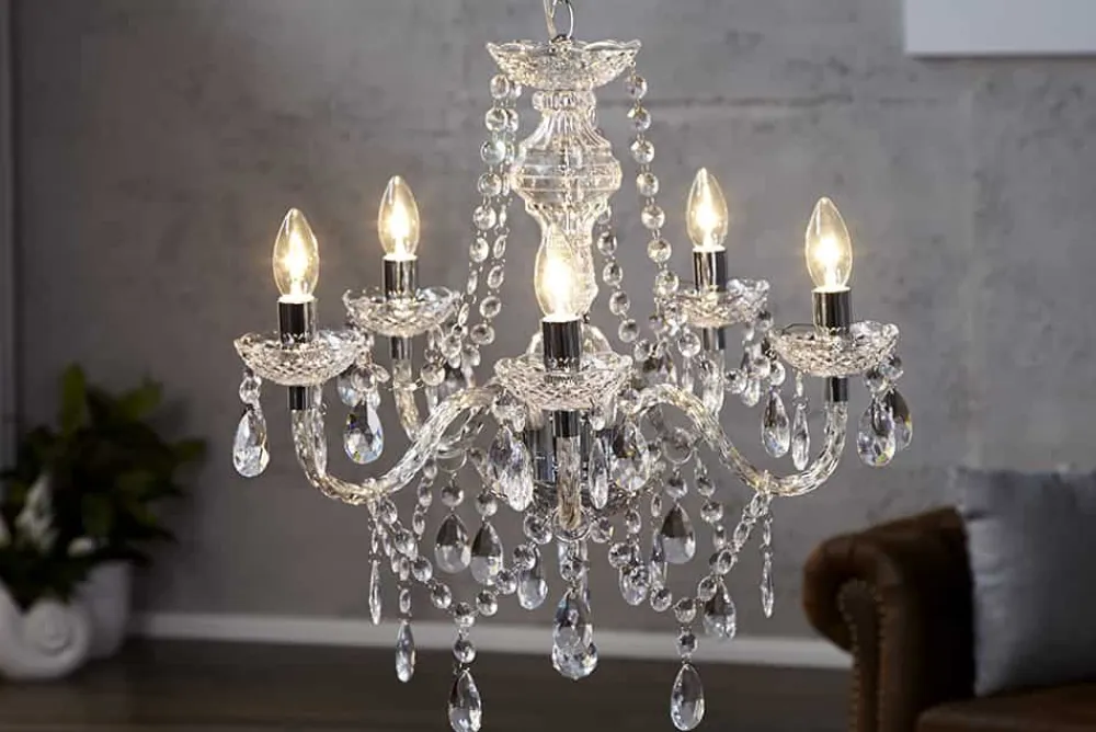 Riess-Ambiente Hängelampen|Kronleuchter & Lüster > Eleganter Kronleuchter CRYSTAL 55cm klar Acryl 5-armig Lüster