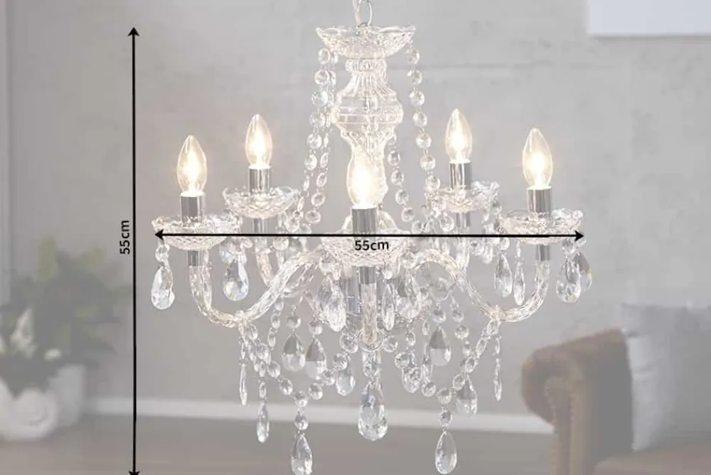 Riess-Ambiente Hängelampen|Kronleuchter & Lüster > Eleganter Kronleuchter CRYSTAL 55cm klar Acryl 5-armig Lüster
