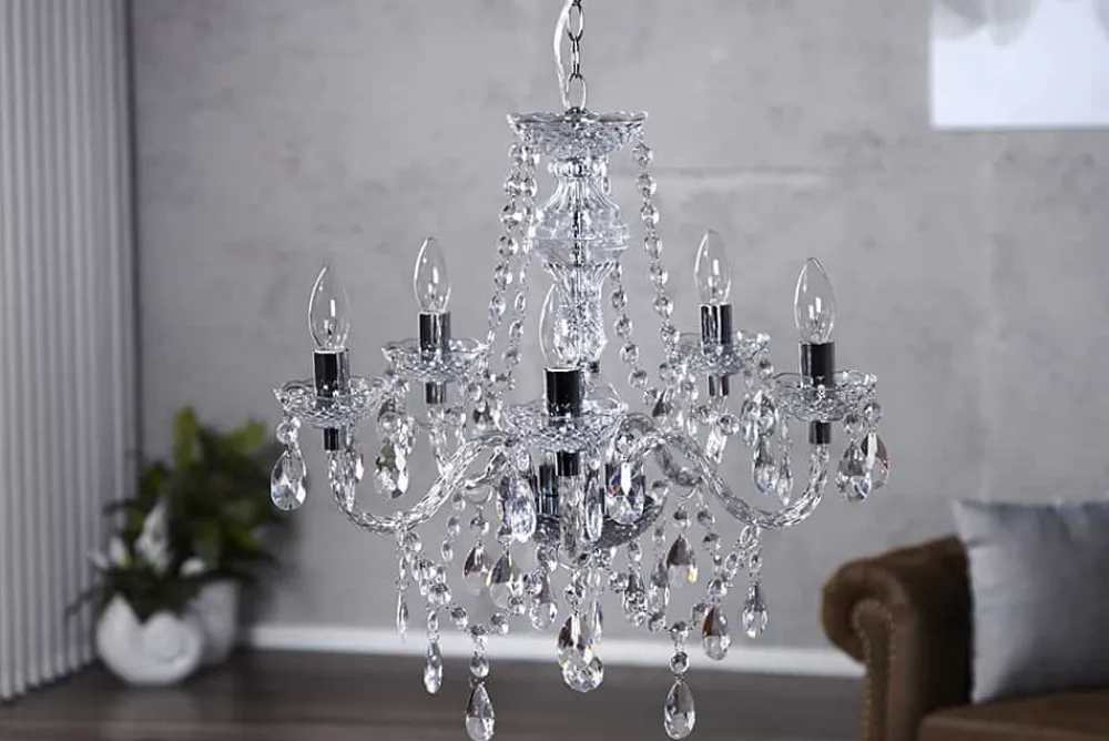Riess-Ambiente Hängelampen|Kronleuchter & Lüster > Eleganter Kronleuchter CRYSTAL 55cm klar Acryl 5-armig Lüster
