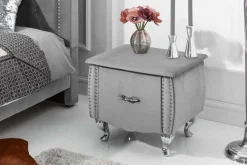 Riess-Ambiente Beistelltische|Samt Möbel > Eleganter Nachttisch EXTRAVAGANCIA 50cm silbergrau Samt Nachtkommode mit Schublade