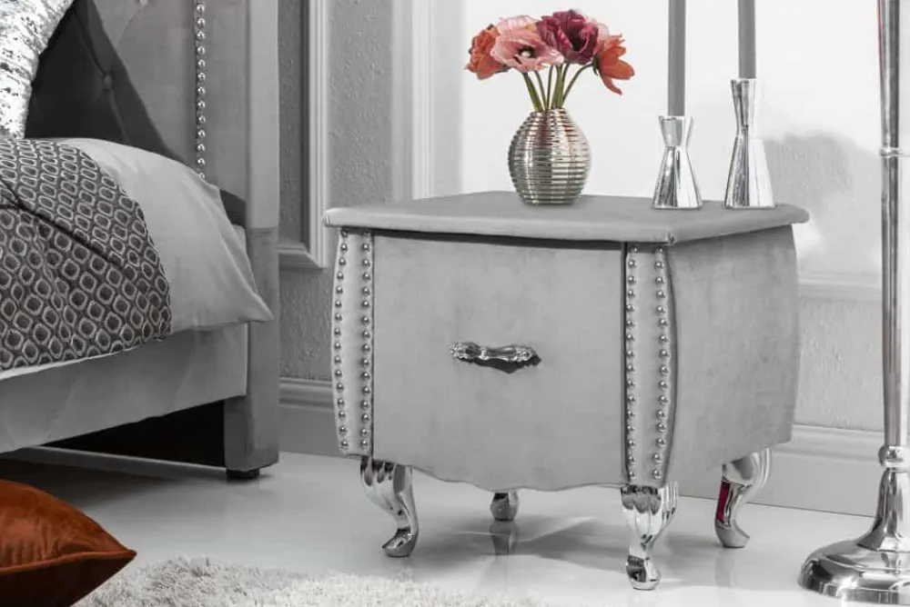 Riess-Ambiente Beistelltische|Samt Möbel > Eleganter Nachttisch EXTRAVAGANCIA 50cm silbergrau Samt Nachtkommode mit Schublade