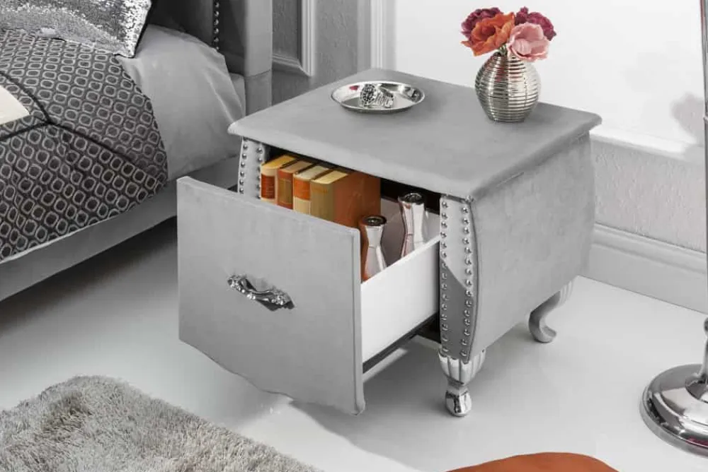 Riess-Ambiente Beistelltische|Samt Möbel > Eleganter Nachttisch EXTRAVAGANCIA 50cm silbergrau Samt Nachtkommode mit Schublade