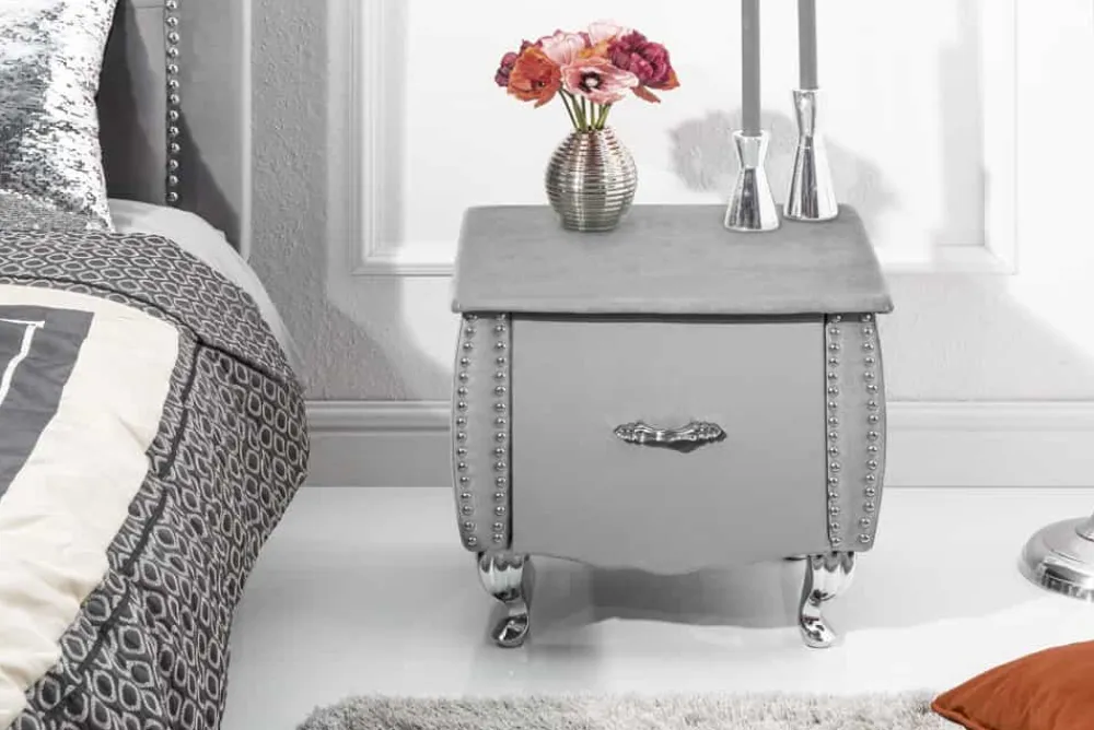 Riess-Ambiente Beistelltische|Samt Möbel > Eleganter Nachttisch EXTRAVAGANCIA 50cm silbergrau Samt Nachtkommode mit Schublade