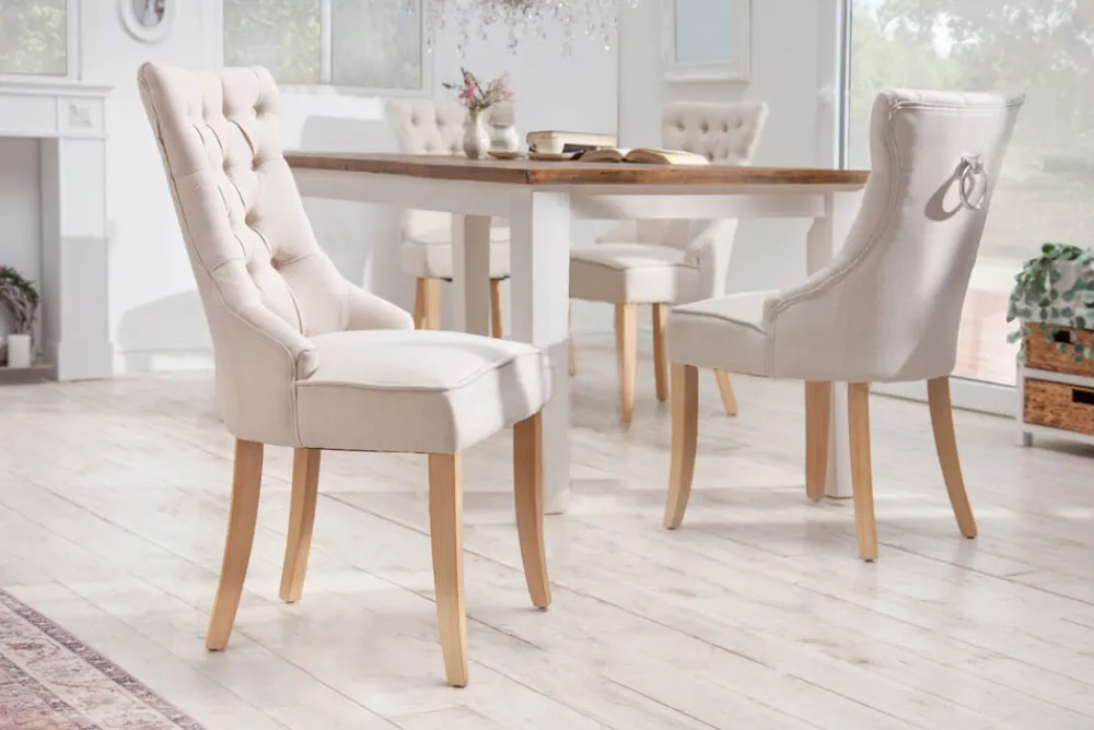 Riess-Ambiente Stühle > Eleganter Stuhl CASTLE beige Leinenstoff Landhausstil mit Komfortgriff