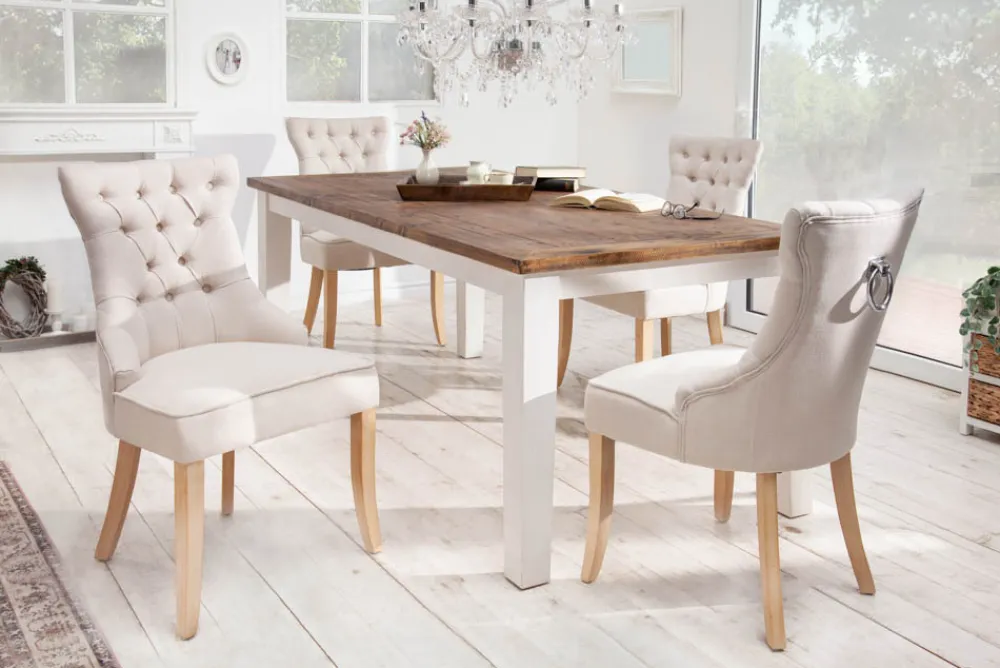 Riess-Ambiente Stühle > Eleganter Stuhl CASTLE beige Leinenstoff Landhausstil mit Komfortgriff