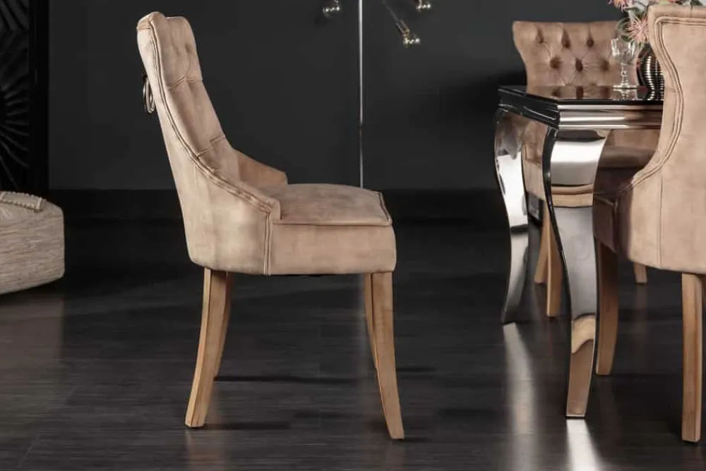 Riess-Ambiente Stühle|Samt Möbel > Eleganter Stuhl CASTLE coffee Samt Landhausstil mit Komfortgriff