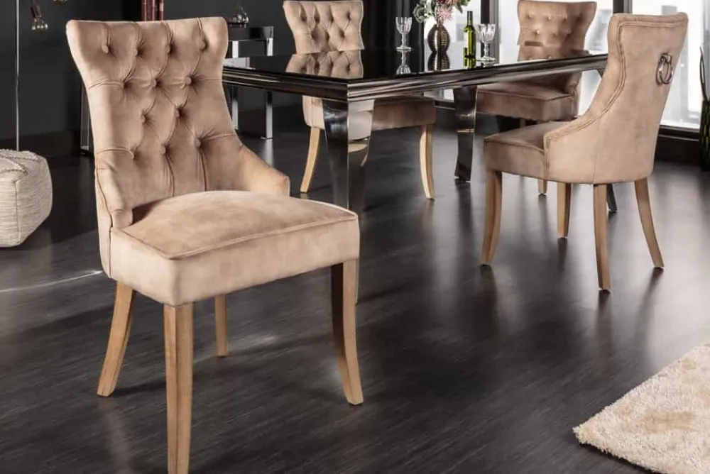 Riess-Ambiente Stühle|Samt Möbel > Eleganter Stuhl CASTLE coffee Samt Landhausstil mit Komfortgriff