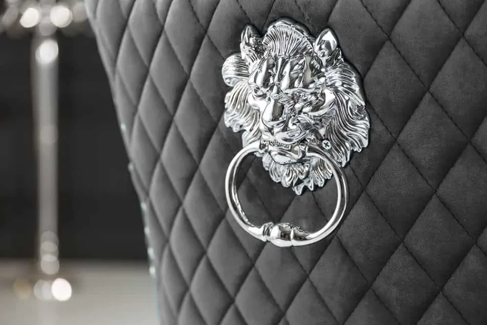 Riess-Ambiente Stühle|Samt Möbel > Eleganter Stuhl CASTLE DELUXE grau Samt Löwenkopf Chesterfield Design Esszimmerstuhl Nieten