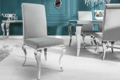 Riess-Ambiente Stühle|Samt Möbel > Eleganter Stuhl MODERN BAROCK edel-grau Samt Stuhlbeine aus Edelstahl
