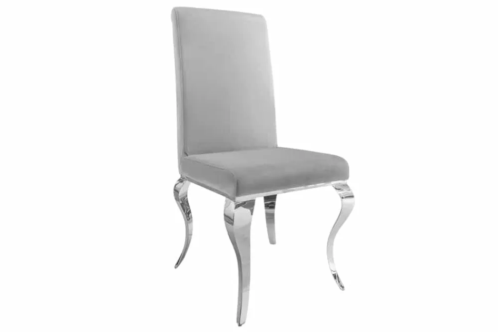 Riess-Ambiente Stühle|Samt Möbel > Eleganter Stuhl MODERN BAROCK edel-grau Samt Stuhlbeine aus Edelstahl