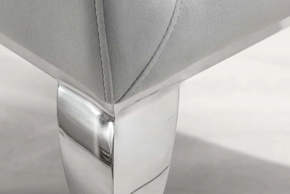 Riess-Ambiente Stühle|Samt Möbel > Eleganter Stuhl MODERN BAROCK edel-grau Samt Stuhlbeine aus Edelstahl