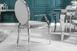 Riess-Ambiente Stühle|Samt Möbel > Eleganter Stuhl MODERN BAROCK edel-grau Samt mit Armlehnen und Zierknöpfen