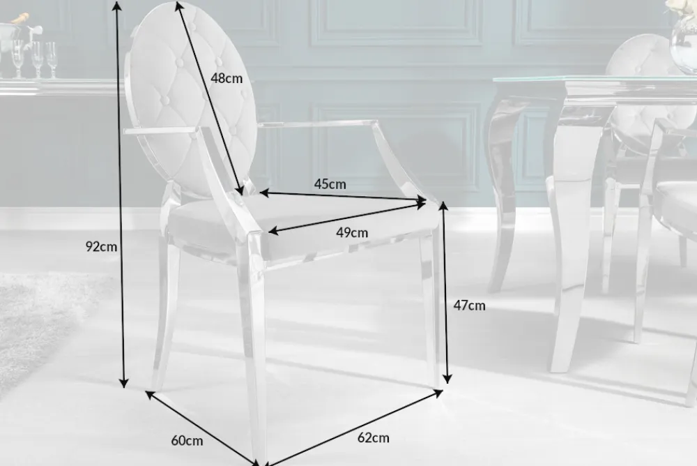 Riess-Ambiente Stühle|Samt Möbel > Eleganter Stuhl MODERN BAROCK edel-grau Samt mit Armlehnen und Zierknöpfen
