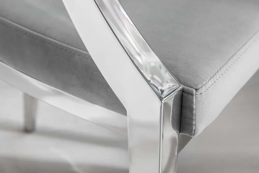Riess-Ambiente Stühle|Samt Möbel > Eleganter Stuhl MODERN BAROCK edel-grau Samt mit Armlehnen und Zierknöpfen