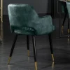 Riess-Ambiente Goldene Möbel|Retro Möbel > Eleganter Stuhl PARIS petrol Samt Ziersteppung Fußkappen gold Retro-Design mit Armlehnen
