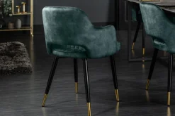 Riess-Ambiente Goldene Möbel|Retro Möbel > Eleganter Stuhl PARIS petrol Samt Ziersteppung Fußkappen gold Retro-Design mit Armlehnen