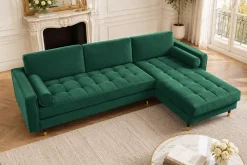 Riess-Ambiente Samt Möbel|Ecksofa > Elegantes Ecksofa COZY VELVET 260cm smaragdgrün Samt Federkern 3-Sitzer