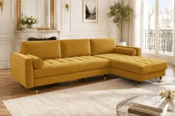 Riess-Ambiente Samt Möbel|Ecksofa > Elegantes Ecksofa COZY VELVET 260cm senfgelb Samt Federkern 3-Sitzer