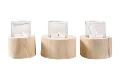 Riess-Ambiente Mehr...|Mehr... > Elegantes 3er Set Windlicht LIMOTION Teakholz Outdoor Teelicht Kerzenhalter