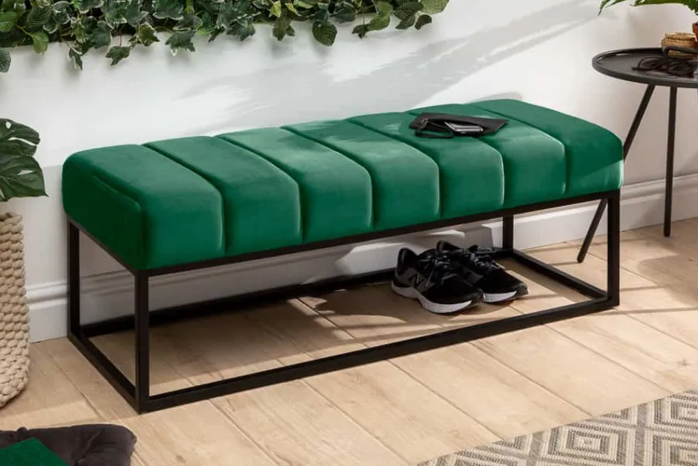 Riess-Ambiente Sitzbänke|Samt Möbel > Elegante Sitzbank PETIT BEAUTÉ 110cm smaragdgrün Samt schwarzes Gestell
