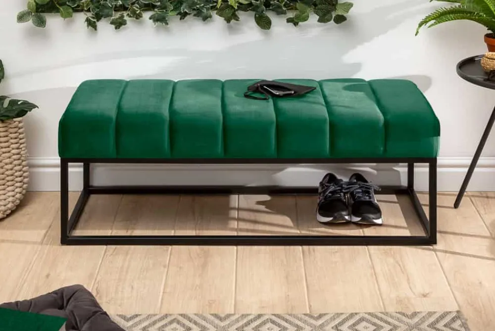 Riess-Ambiente Sitzbänke|Samt Möbel > Elegante Sitzbank PETIT BEAUTÉ 110cm smaragdgrün Samt schwarzes Gestell