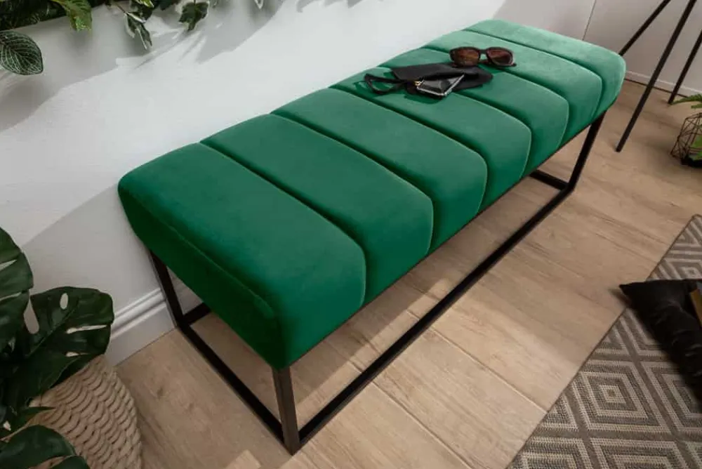 Riess-Ambiente Sitzbänke|Samt Möbel > Elegante Sitzbank PETIT BEAUTÉ 110cm smaragdgrün Samt schwarzes Gestell