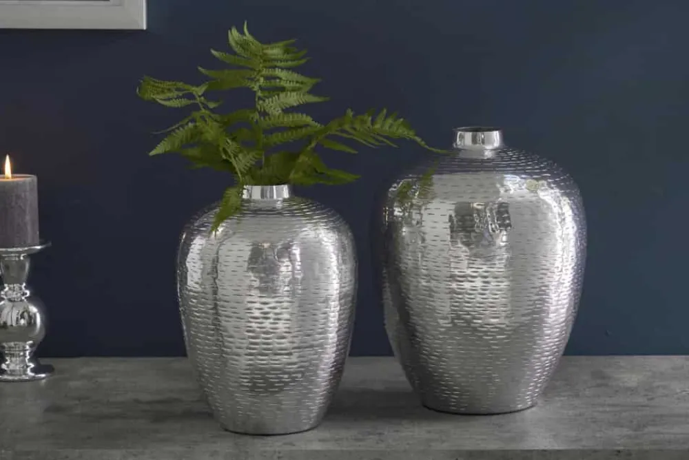 Riess-Ambiente Dekoration|Vasen > Elegantes Vasen 2er Set ORIENTAL 32cm silber im Rice Hammerschlag Design