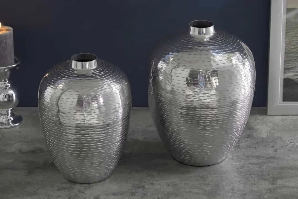 Riess-Ambiente Dekoration|Vasen > Elegantes Vasen 2er Set ORIENTAL 32cm silber im Rice Hammerschlag Design