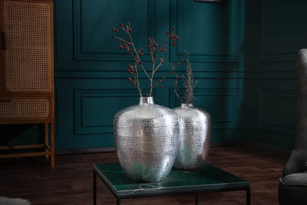 Riess-Ambiente Dekoration|Vasen > Elegantes Vasen 2er Set ORIENTAL 33cm silber in Handarbeit verziert