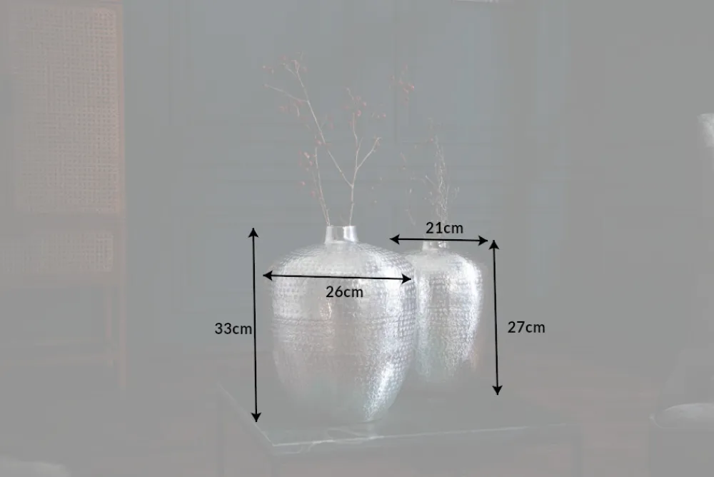Riess-Ambiente Dekoration|Vasen > Elegantes Vasen 2er Set ORIENTAL 33cm silber in Handarbeit verziert