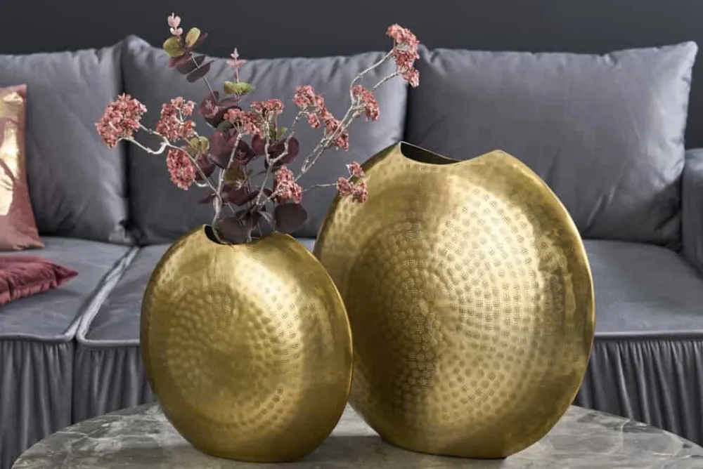 Riess-Ambiente Dekoration|Goldene Möbel > Elegantes Vasen 2er Set ORIENTAL 44cm gold im Grid Hammerschlag Design