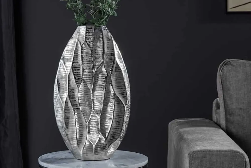Riess-Ambiente Dekoration|Vasen > Elegante Vase ORGANIC ORIENT 44cm silber Hammerschlag Design