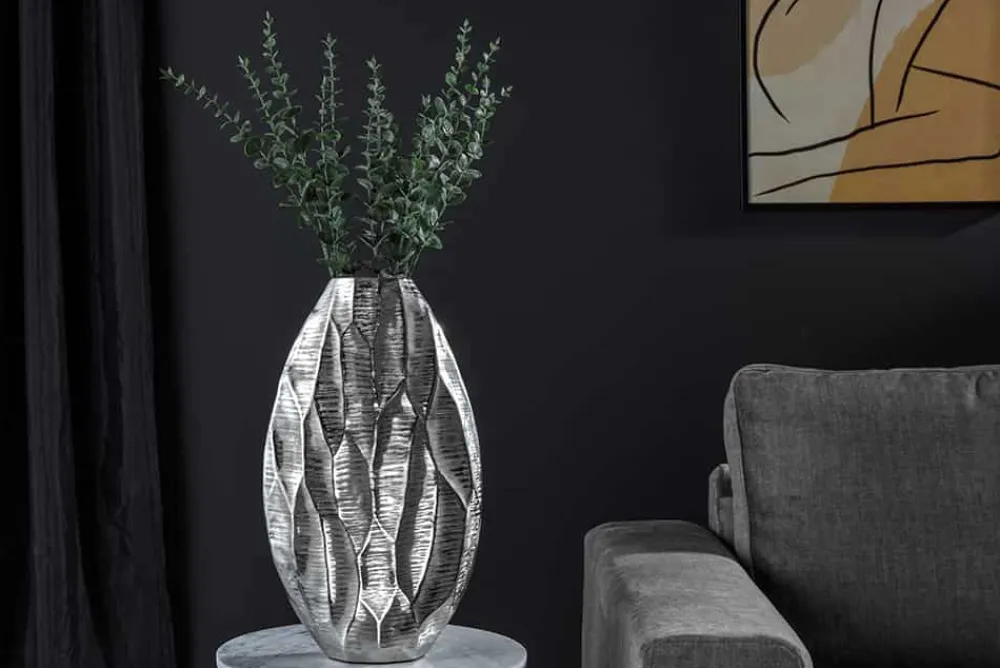 Riess-Ambiente Dekoration|Vasen > Elegante Vase ORGANIC ORIENT 44cm silber Hammerschlag Design