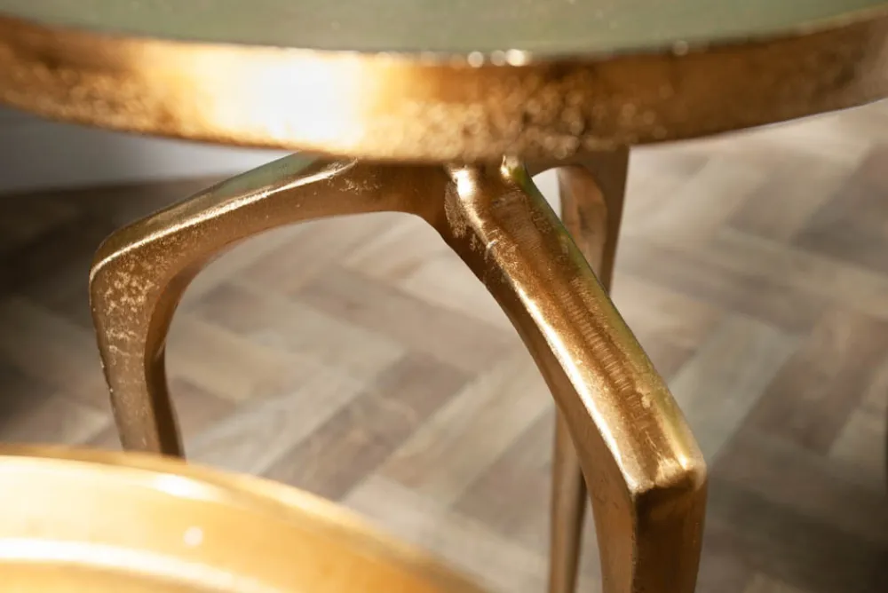 Riess-Ambiente Beistelltische|Goldene Möbel > 2er Set Beistelltische ABSTRACT 60cm gold Metall rund Shabby Chic Design