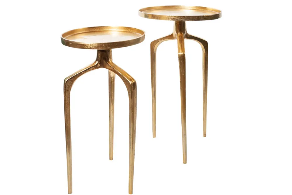 Riess-Ambiente Beistelltische|Goldene Möbel > 2er Set Beistelltische ABSTRACT 60cm gold Metall rund Shabby Chic Design