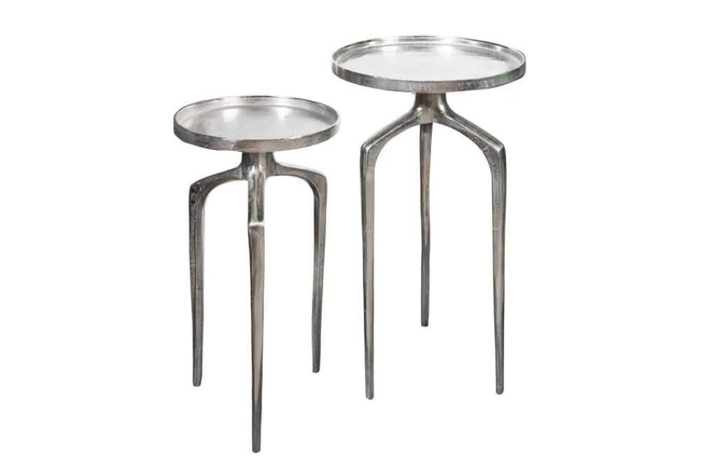 Riess-Ambiente Beistelltische > 2er Set Beistelltische ABSTRACT 60cm silber Metall rund Shabby Chic Design