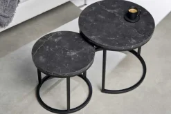 Riess-Ambiente Beistelltische > 2er Set Beistelltisch ELEGANCE 45cm schwarz Marmor-Design Metallgestell rund
