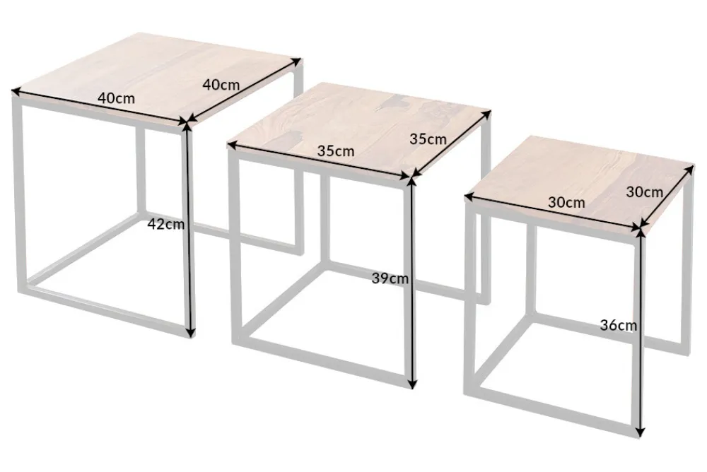 Riess-Ambiente Mehr...|Couchtische > 3er Set Beistelltisch ELEMENTS 40cm braun Sheesham Massivholz stone finish Metall
