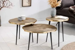 Riess-Ambiente Beistelltische|Goldene Möbel > 3er Set Beistelltische ORGANIC 60/50/40cm antik messing Metall rund Baumstamm schwarze Beine