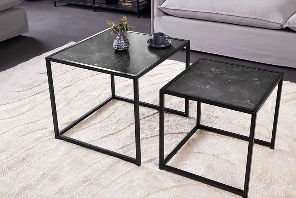 Riess-Ambiente Beistelltische|Couchtische & Truhen > 2er Set Beistelltische SLIM LINE 50cm graphit Metall Couchtische