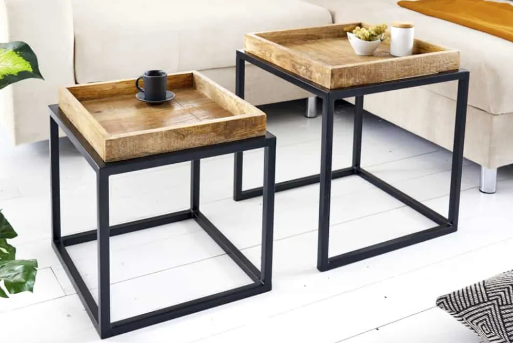 Riess-Ambiente Mehr...|Couchtische > 2er Set Beistelltisch SERVITEUR 50cm natur Mangoholz schwarzes Metallgestell Couchtische massiv
