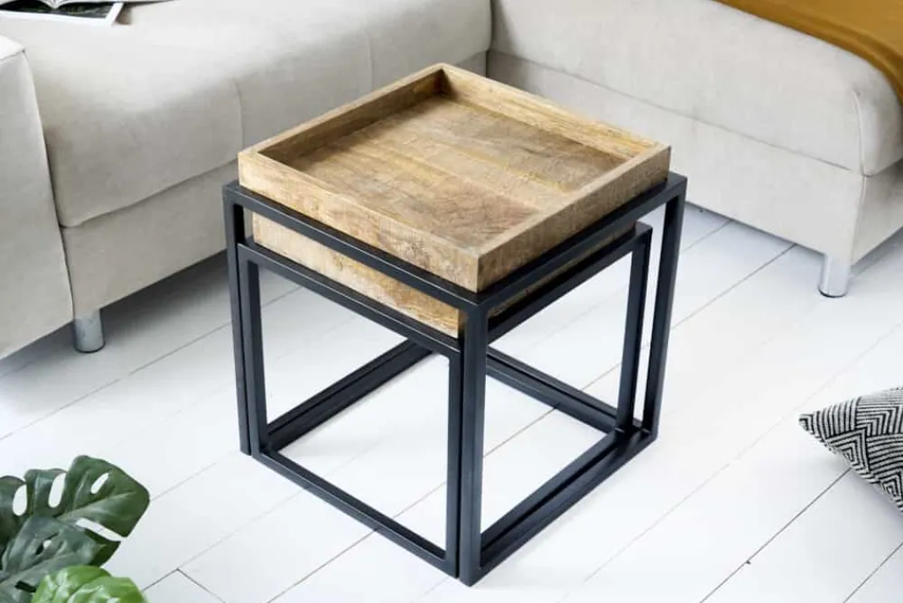 Riess-Ambiente Mehr...|Couchtische > 2er Set Beistelltisch SERVITEUR 50cm natur Mangoholz schwarzes Metallgestell Couchtische massiv