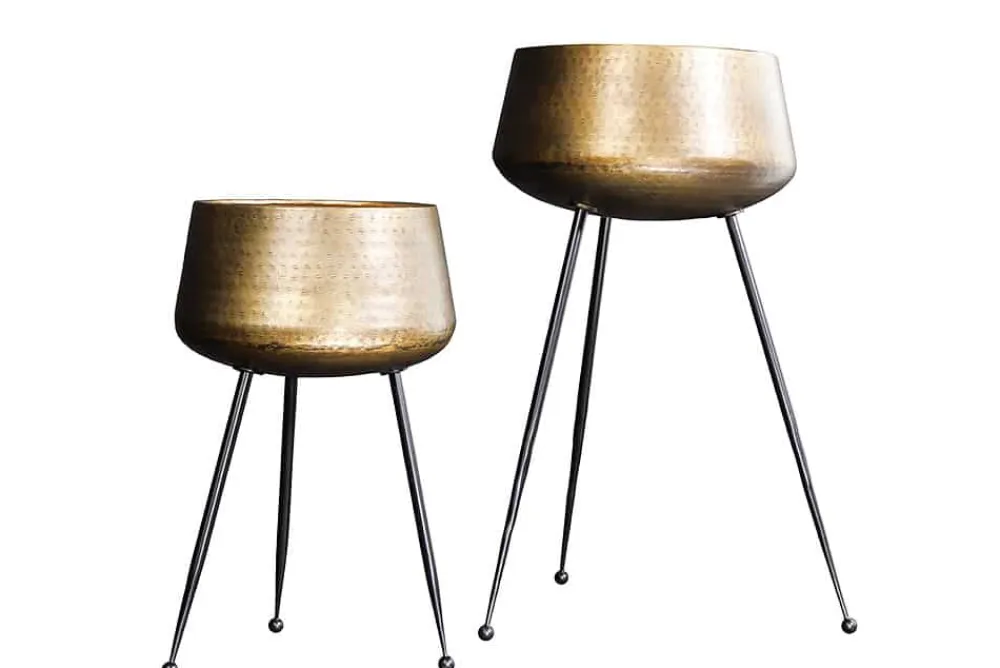 Riess-Ambiente Dekoration|Goldene Möbel > 2er Set Blumentopf FLOWERS 65cm messing gold schwarz Hammerschlag-Design