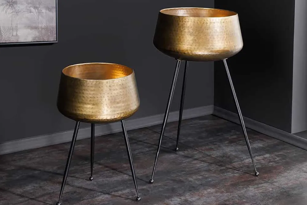 Riess-Ambiente Dekoration|Goldene Möbel > 2er Set Blumentopf FLOWERS 65cm messing gold schwarz Hammerschlag-Design