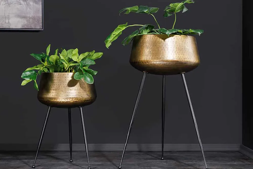 Riess-Ambiente Dekoration|Goldene Möbel > 2er Set Blumentopf FLOWERS 65cm messing gold schwarz Hammerschlag-Design