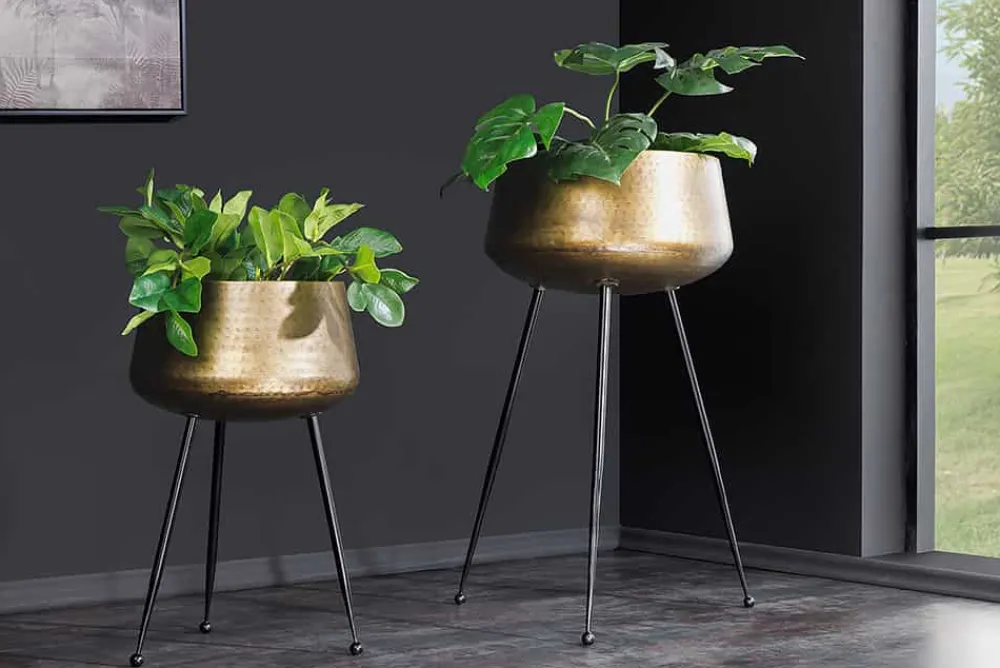 Riess-Ambiente Dekoration|Goldene Möbel > 2er Set Blumentopf FLOWERS 65cm messing gold schwarz Hammerschlag-Design
