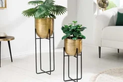 Riess-Ambiente Dekoration|Goldene Möbel > 2er Set Blumentopf UNIT 70/50cm gold schwarz Metall Hammerschlag Design